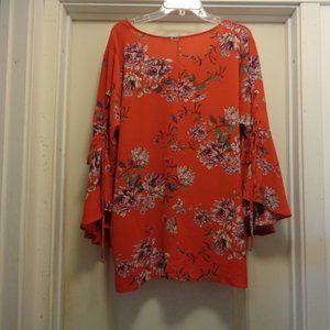 LIBERTY LOVE BOHO BEAUTIFUL ORANGE CREPE FLOWERS BLOUSE 3 X